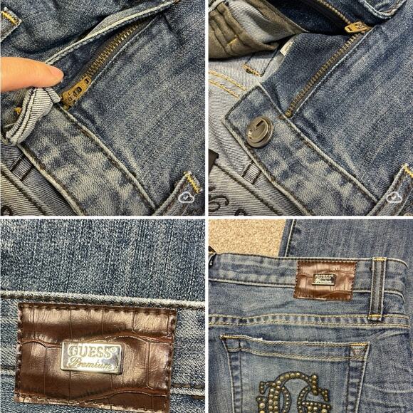 Guess womens foxy flare jeans sz 31 low rise dark wash studs Y2K 90s 00s Vtg - Picture 5 of 12